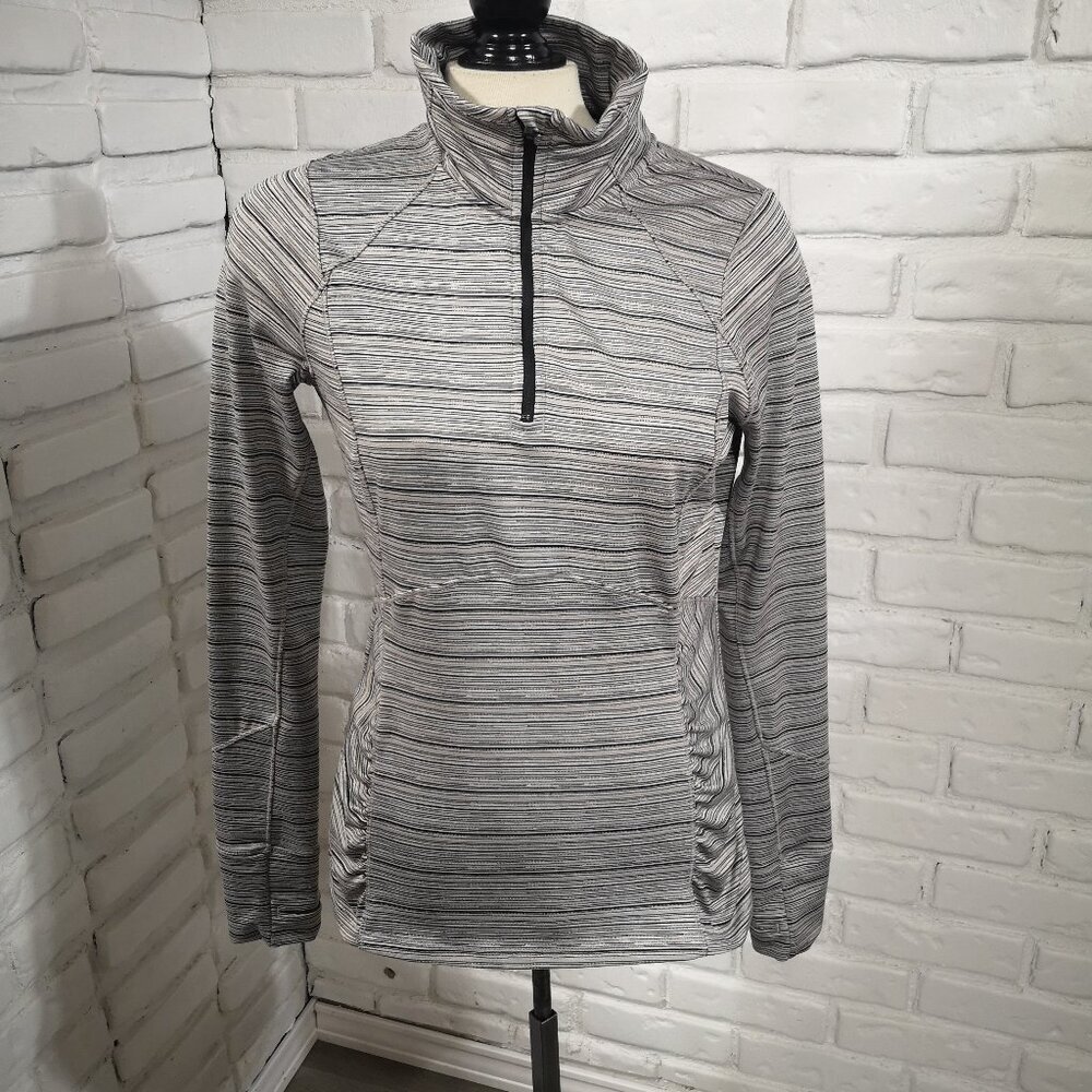 Hyba Ladies Size Small Black & Grey Striped Fitted 1/4 Zip Athletic Pullover